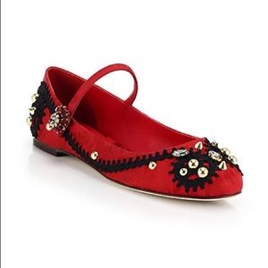 DOLCE & GABBANA Embellished Brocade Mary Jane Flat